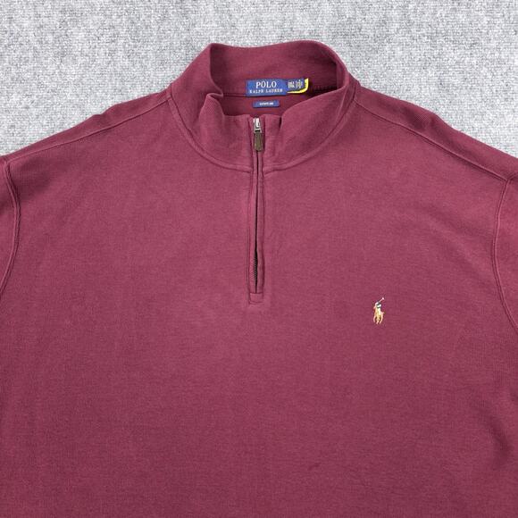 Polo Ralph Lauren Sweater Mens 2XLT Burgundy Estate Rib 1/4 Zip Knit Pullover - Picture 9 of 16